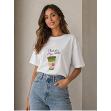 Oversized T-Shirt Lumina “I Love You So Matcha” – Λευκό